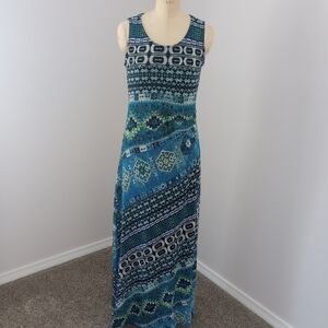 ECI Blue and Green Geometric Maxi Dress